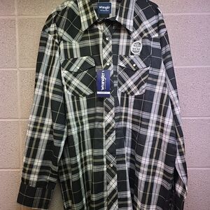 Wrangler Mens Size XXL Pearl Snap Western Wear Shirt Navy Plaid Long Sleeve